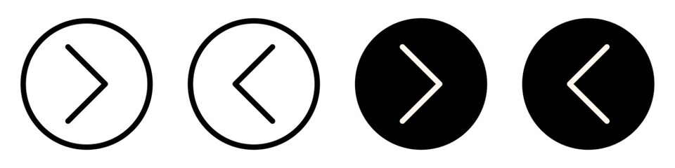 Set of left and right chevron navigation circle icons, outline and solid buttons, isolated on transparent vector illustration  © abalim26