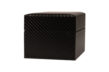 Black empty box covered with red velvet isolated on a white background.
