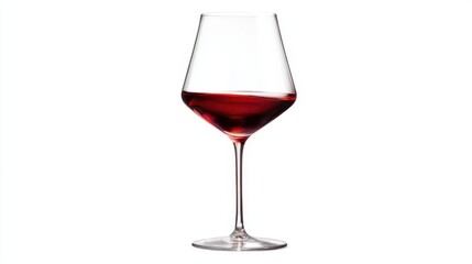 A refined glass filled with deep red wine sits elegantly catching the light and inviting enjoyment.