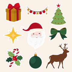 Christmas Icon collection pack. Xmas sticker set in flat design. Vector illustration. Colorful element set.