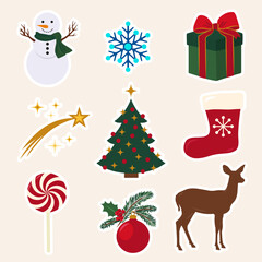 Christmas Icon collection pack. Xmas sticker set in flat design. Vector illustration. Colorful element set.
