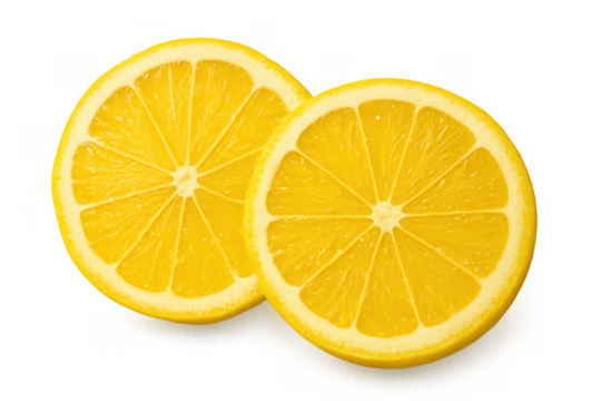 Lemon slices showing refreshing taste and healthy nutrition. Fresh citrus fruit rich in vitamin c. Transparent background