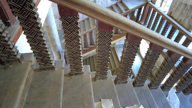 The staircase in the abandoned sanatorium Meshakhte in Tskaltubo spa resort, Georgia