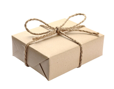 Rope Tied Around Brown Package Isolated on White