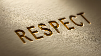 Golden embossed word respect on textured paper background conveying strong message of values