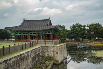 Fototapeta premium Historic Korean Pavilion at a Jeonju Palace Pond