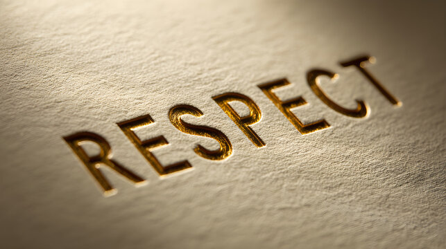 Golden embossed word respect on textured paper background conveying strong message of values