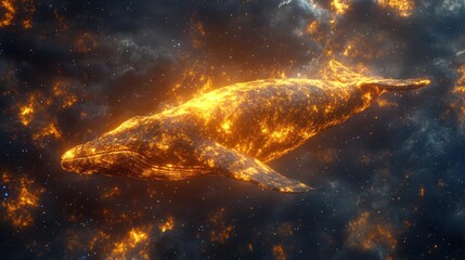 Fototapeta premium Fiery Whale in Cosmic Nebula. Possible use Science fiction, fantasy, poster, book cover