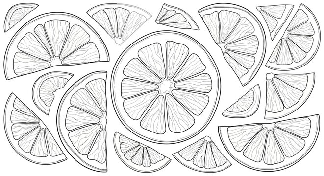 Hand drawn citrus fruits slices creating an abstract pattern illustration