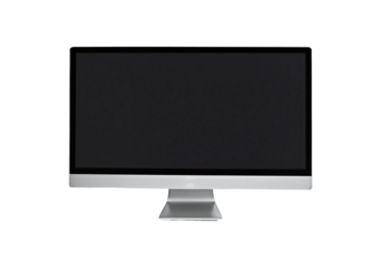 A modern wide monitor with black screen isolated, transparent background, no background. PNG.