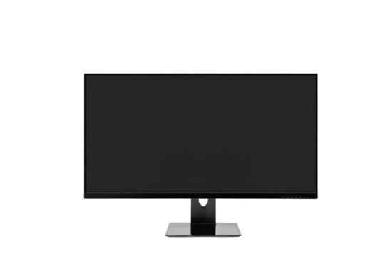 A modern wide monitor with black screen isolated, transparent background, no background. PNG.