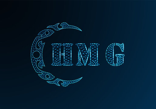 Low poly letter logo HMG design. HMG letter logo low poly vector design on blue color gradient background. HMG logo low poly design