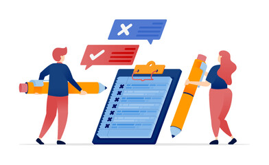 Completing surveys and tests with check and cross marks