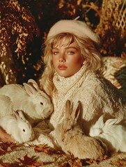 surreal autumn serenity: high-end fashion photo of model in porcelain teacup, perfect for cozy luxe posters or sports-inspired interior decor