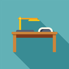 Wooden manicure table with uv curing lamp and adjustable desk lamp in a beauty salon