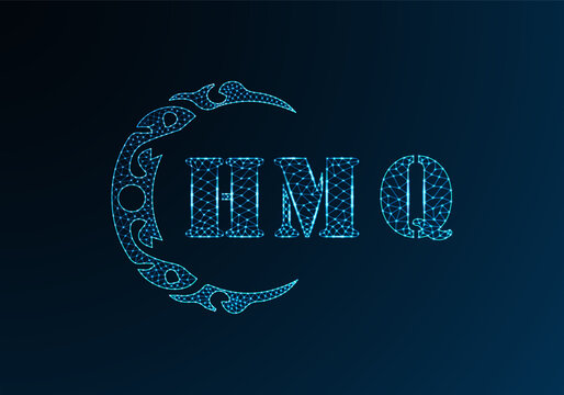 Low poly letter logo HMQ design. HMQ letter logo low poly vector design on blue color gradient background. HMQ logo low poly design
