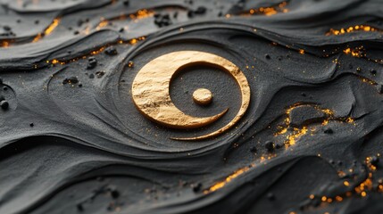 Abstract gold yin yang on dark textured surface. Use Background, wallpaper