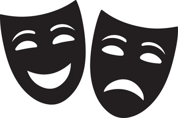 Happy and sad theatre masks silhouette icon set