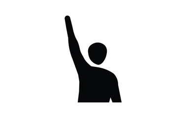 Silhouette of a person raising their arm in a gesture of victory or participation