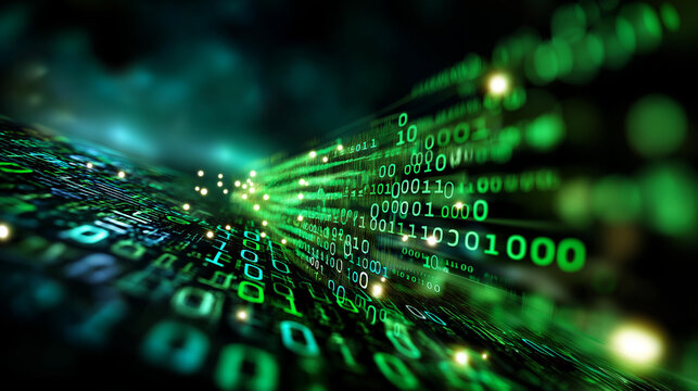Binary code streaming with green digital text on black background no faces visible binary stream digital code matrix code binary display code flow digital binary green code