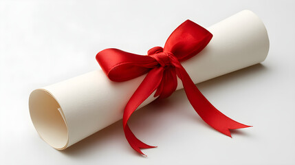 Elegant diploma scroll tied with a vibrant red ribbon, symbolizing achievement and celebration