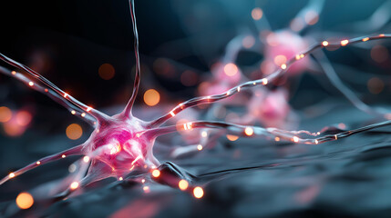 Abstract neural network visualization with glowing nodes and synaptic connections no people visible AI brain machine learning neural pathways deep learning network artificial