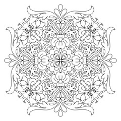 Flower mandala for coloring book, black white hand drawn illustration. High quality photo