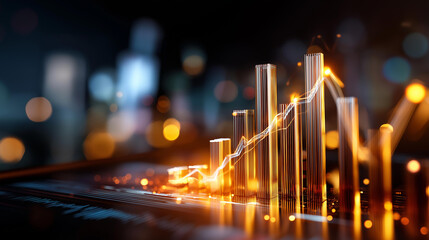 Holographic financial charts and graphs floating in digital business environment no faces visible financial hologram data visualization business analytics market charts