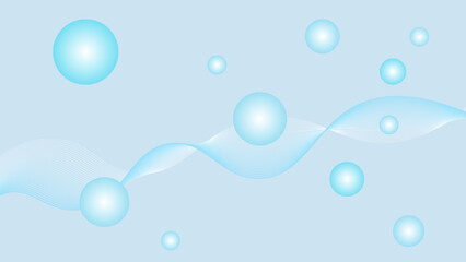 Minimal abstract background with glowing blue spheres and smooth flowing wave lines on a light blue backdrop