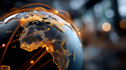 Glowing data points on Earth globe showing global connectivity and communication no people visible global network Earth connectivity worldwide communication international