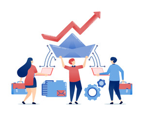 Paper boats symbolizing teamwork and creative workspace service networks