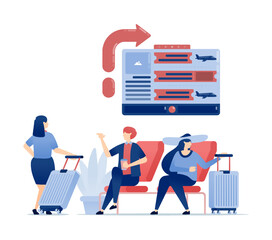 People waiting at airport for vacation or business trip with suitcases