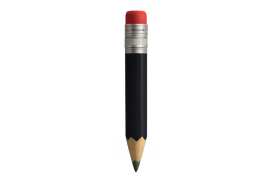 Black wooden pencil with eraser creating, writing, and drawing, isolated on transparent background - Powered by Adobe