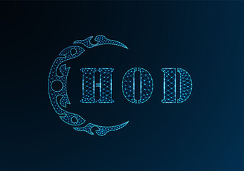 Low poly letter logo HOD design. HOD letter logo low poly vector design on blue color gradient background. HOD logo low poly design
