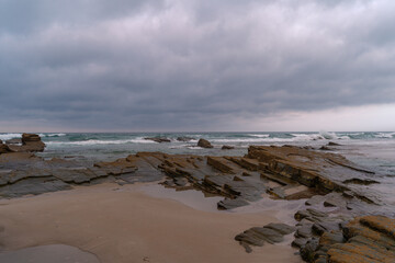 Beach of the Cathedrals view at sunset. Seascape. Lugo. Galicia. Spain