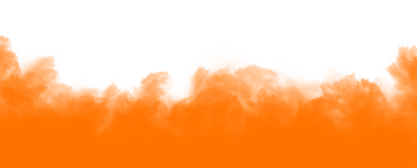 Orange dust smoke cloud particles isolated on PNG background. Orange smog dust explosion rising. Design elements for Compositing, covering, overlay, Transparent