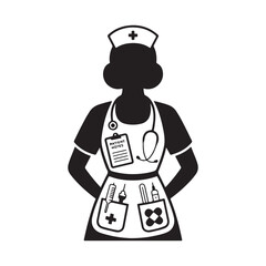 Nurse Character Holding a Baby Silhouette Vector Icon for Healthcare and Maternity Design Projects.