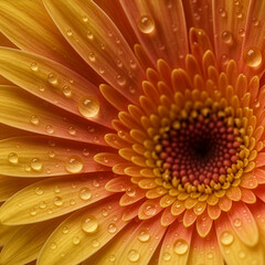 Macro close-up of orange gerbera flower with water droplets — natural floral texture background for wellness and beauty design