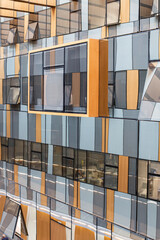 Modern hospital building facade displaying geometric architecture