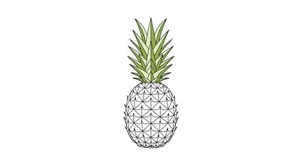 A stylized illustration of a pineapple with green leaves and a patterned body on a white background.