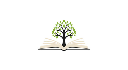Stylized illustration of a tree growing from an open book, symbolizing knowledge and growth.