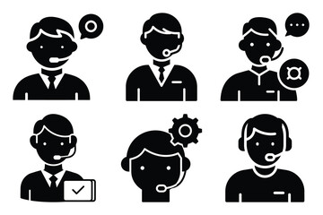 customer care silhouette vector icon set. business related icon set