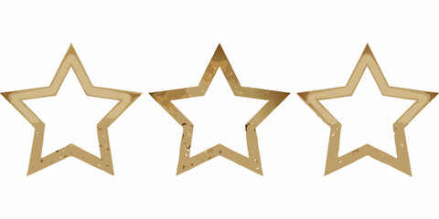 Three empty stylized stars with a vintage textured paper look on a white background