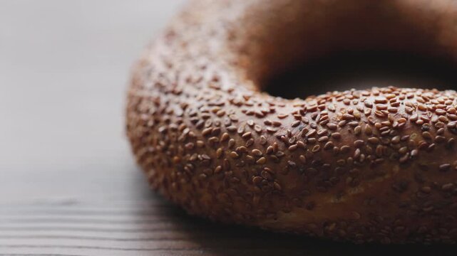 Close-Up of Turkish Street Simit bagel on a Table
