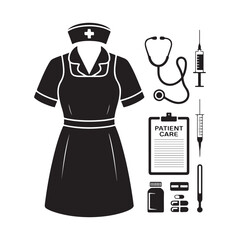 Nurse Apron with Medical Cross Silhouette Vector Icon for Healthcare and Clinic Design Projects.