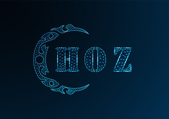 Low poly letter logo HOZ design. HOZ letter logo low poly vector design on blue color gradient background. HOZ logo low poly design