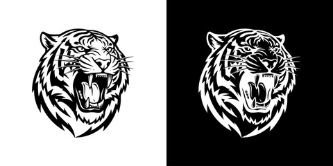 Black and white tiger head illustrations on