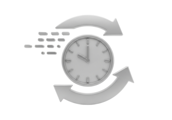 Clock with arrows indicating time passing and speed, isolated on transparent background