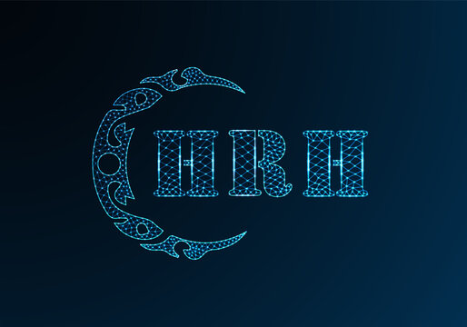 Low poly letter logo HRH design. HRH letter logo low poly vector design on blue color gradient background. HRH logo low poly design