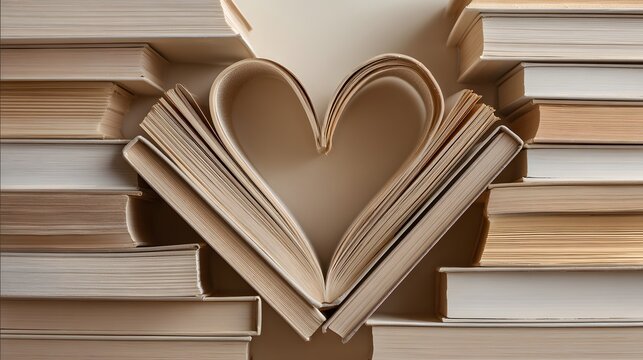 Romantic book lovers will adore this heart-shaped page design, perfect for Valentine's Day promotions, library marketing, or bookstore sales with a touch of love - Powered by Adobe